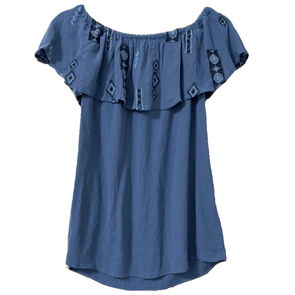 Blue Ruffle Off the Shoulder Top